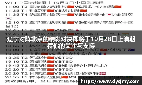 辽宁对阵北京的精彩对决即将于10月28日上演期待你的关注与支持
